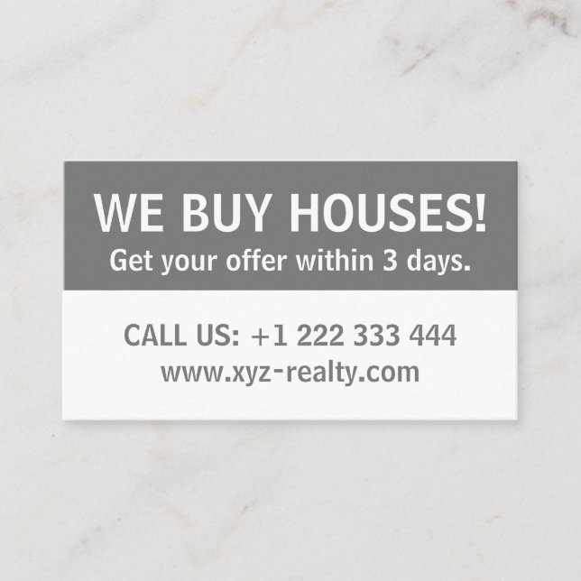 Simple Grey White Real Estate Investor  Business Card (Front)