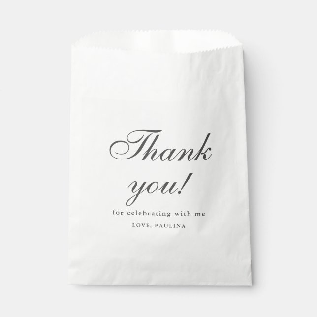 Simple Grey White Thank You Script Favour Bags (Front)