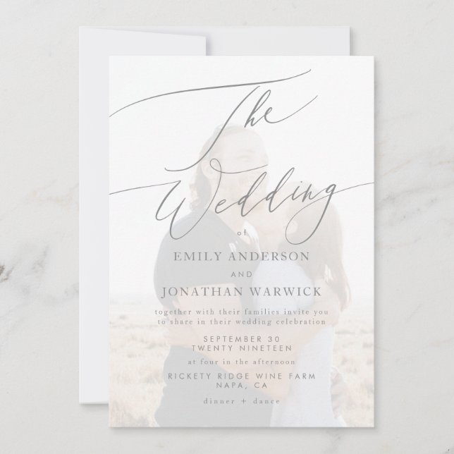Simple Grey White The Wedding Photo Overlay Invitation (Front)