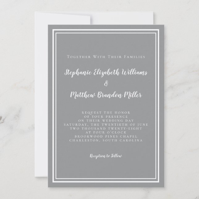 Simple Grey & White Wedding Modern Chic Minimalist Invitation (Front)