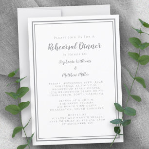 Simple Grey White Wedding Rehearsal Dinner Invitation