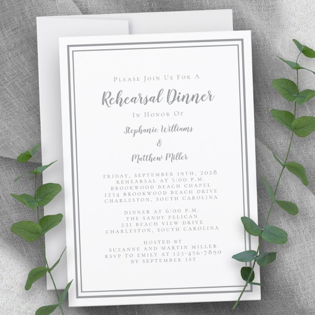 Simple Grey White Wedding Rehearsal Dinner Invitation (Simple Gray White Wedding Rehearsal Dinner Invitation)