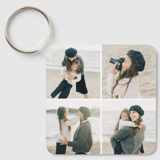 Simple Grid Of Four Personalised Photo Keychain (Front)