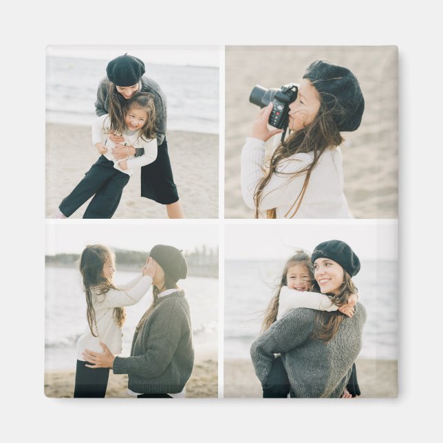 Simple Grid Of Four Personalised Photo Magnet (Front)