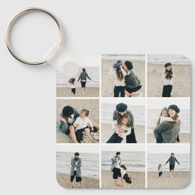 Simple Grid Of Nine Custom Colour Photo Keychain (Front)