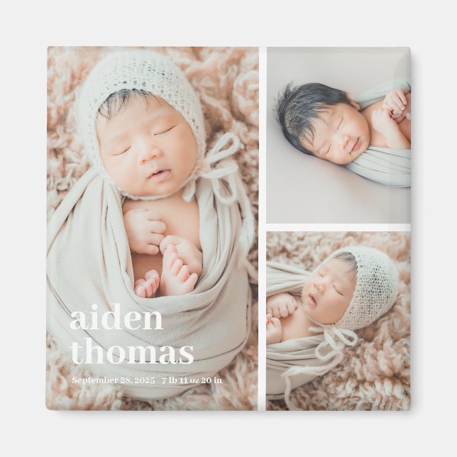 Simple Grid Of Three Personalised Photo Magnet (Front)