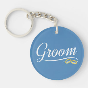 Simple Groom Floral Wedding Calligraphy Keychain