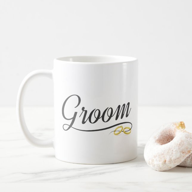 Simple Groom Floral Wedding Calligraphy | Mug (With Donut)