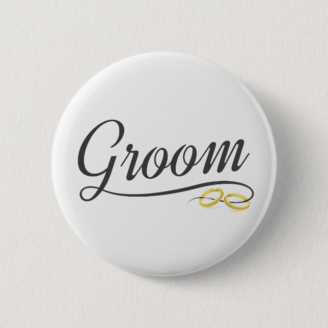 Simple Groom Floral Wedding Calligraphy Pin Button (Front)