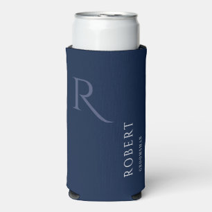 Simple Groomsman Monogram Blue Wedding Seltzer Can Cooler