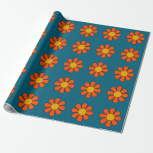 Simple Groovy Retro Modern 60s 70s Flower Pattern Wrapping Paper