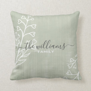 Simple Grunge Script Calligraphy Green Family Name Cushion
