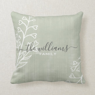 Simple Grunge Script Calligraphy Green Family Name Cushion