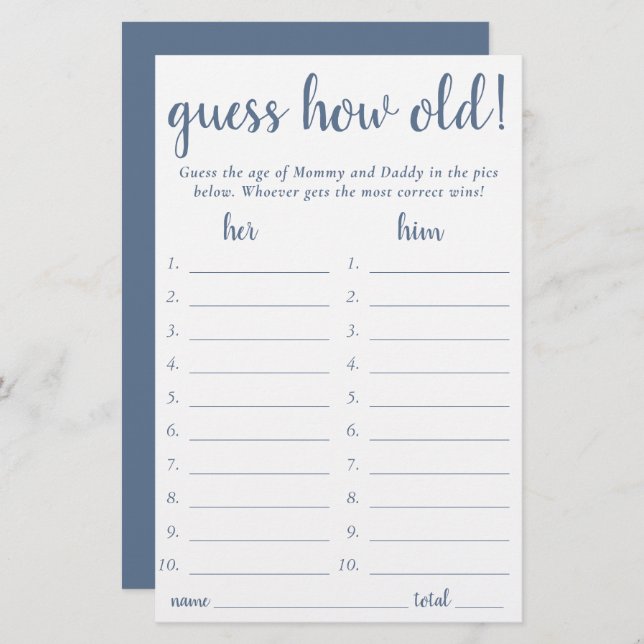 Simple Guess How Old | Dusty Blue Photo Game Card (Front/Back)