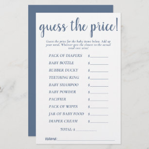 Simple Guess Prices   Dusty Blue Shower Game Card