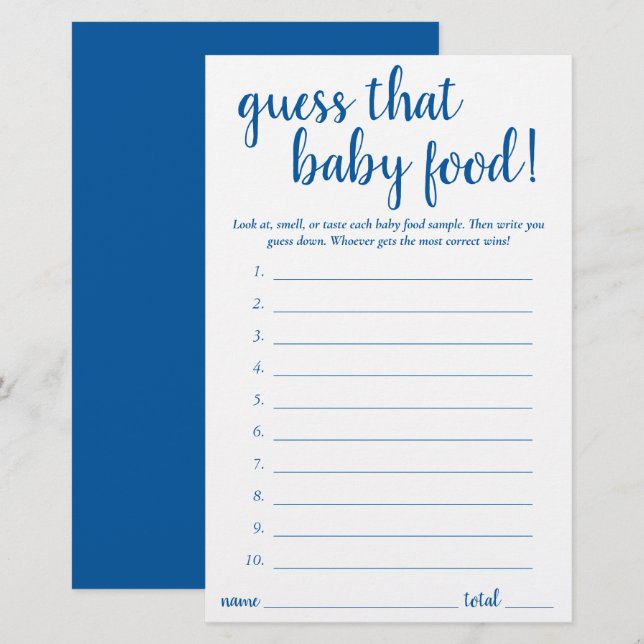 Simple Guess the Baby Food | French Blue Game Card (Front/Back)