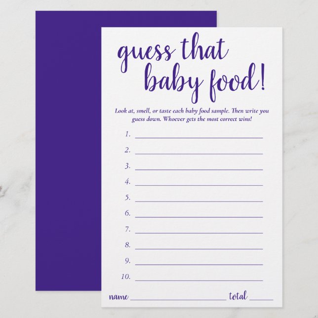 Simple Guess the Baby Food | Purple Game Card (Front/Back)