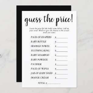 Simple Guess the Price Black Script Shower Game Invitation
