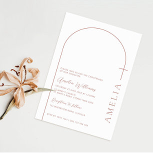 Simple half arch cross rose christening invitation