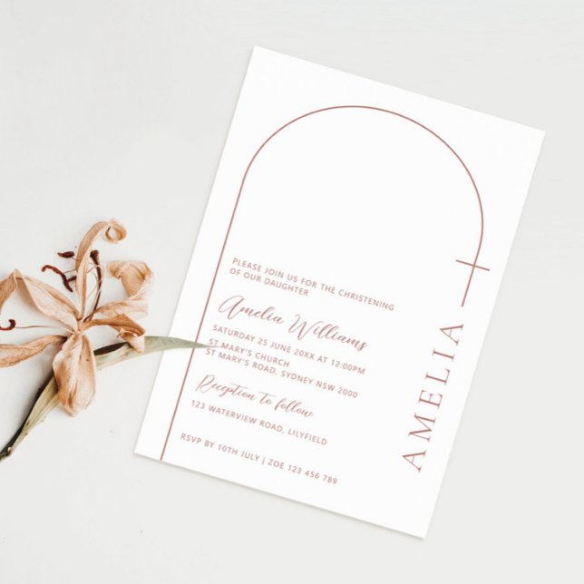 Simple half arch cross rose christening invitation (Creator Uploaded)