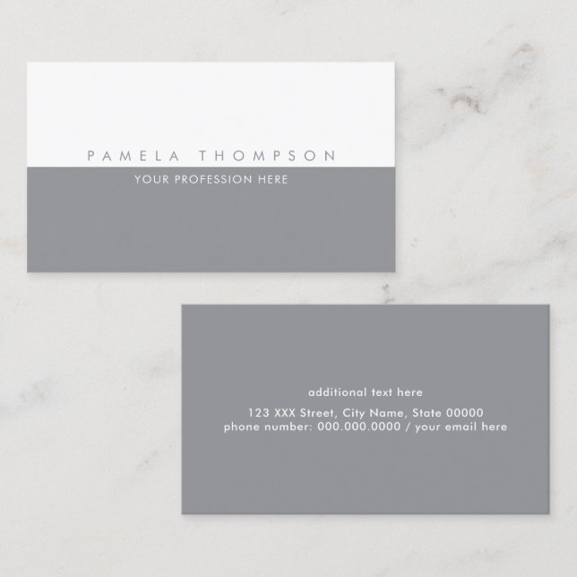 Simple Half-Gray Half-White Minimalist Elegant Business Card (Front/Back)
