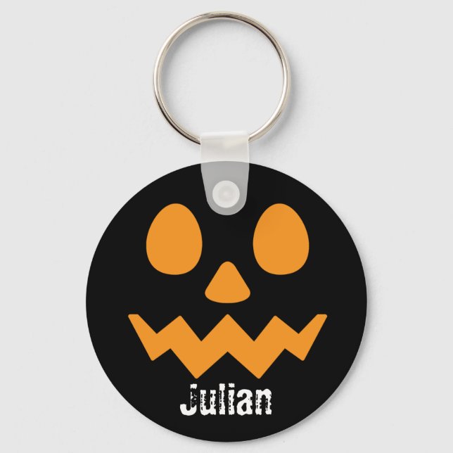 Simple Halloween Day Jack-o-Lantern Pumpkin Name Key Ring (Front)