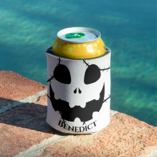 Simple Halloween jack-o-lantern pumpkin face Name Can Cooler