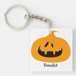 Simple Halloween jack-o-lantern pumpkin face Name Key Ring