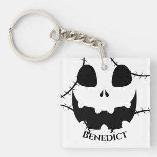 Simple Halloween jack-o-lantern pumpkin face Name Key Ring