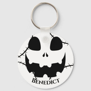 Simple Halloween jack-o-lantern pumpkin face Name Key Ring