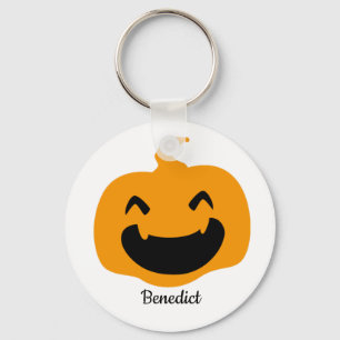 Simple Halloween jack-o-lantern pumpkin face Name Key Ring