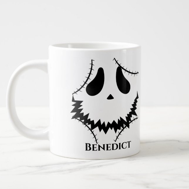 Simple Halloween jack-o-lantern pumpkin face Name Large Coffee Mug (Left)