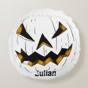 Simple Halloween jack-o-lantern pumpkin face Round Cushion