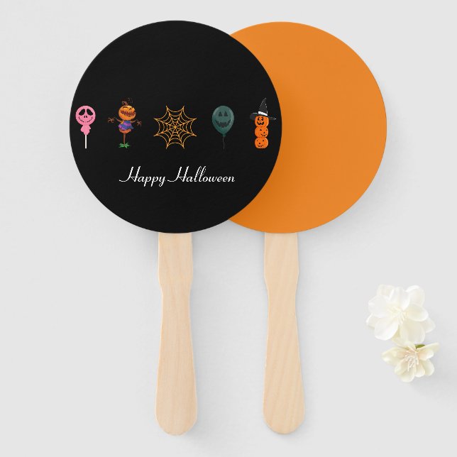 Simple Halloween Pumpkin face ghost scary Party Hand Fan (Front and Back)