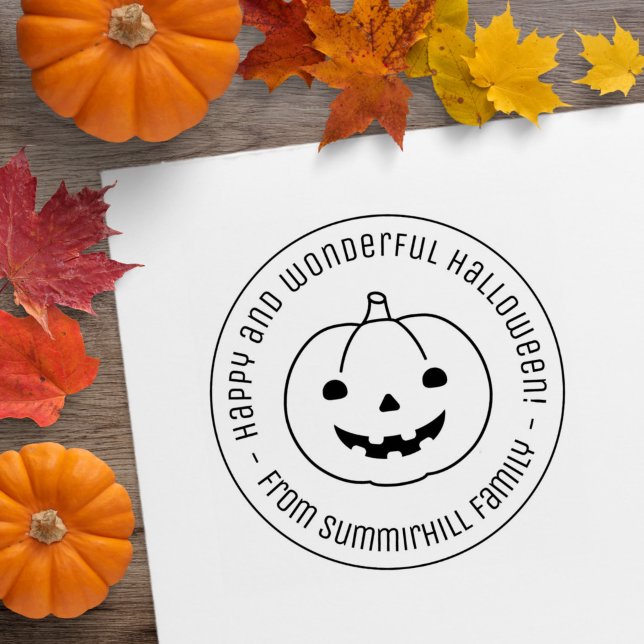 Simple Halloween Pumpkin Round Message Rubber Stamp (Creator Uploaded)