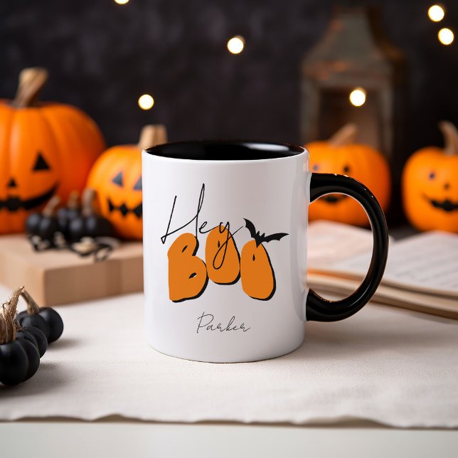 Simple Halloween Retro Fun Hey Boo Orange Add Name Mug (Creator Uploaded)