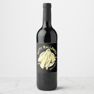 Simple Halloween spooky ghost Personalised Name Wine Label