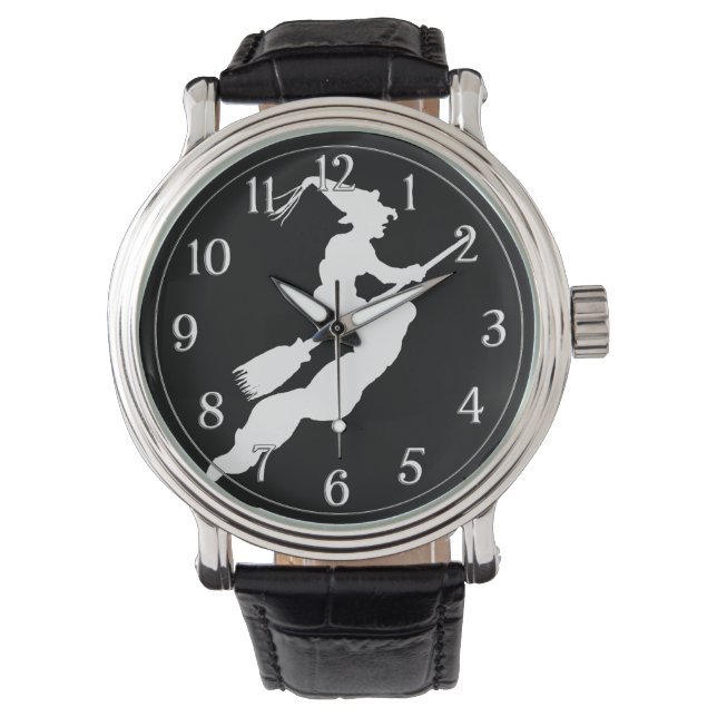 Simple Halloween White Witch Silhouette Black Watch (Front)