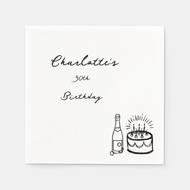simple Hand Drawn 30th Birthday  Napkin (Front)