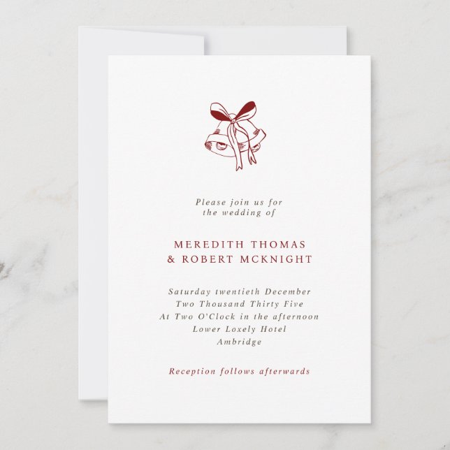 Simple Hand Drawn Bells Christmas Wedding Invitation (Front)