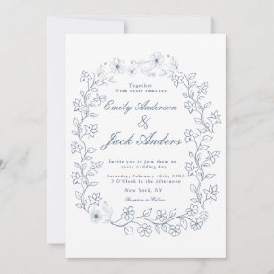 simple hand drawn Blue line flower garden wedding Save The Date