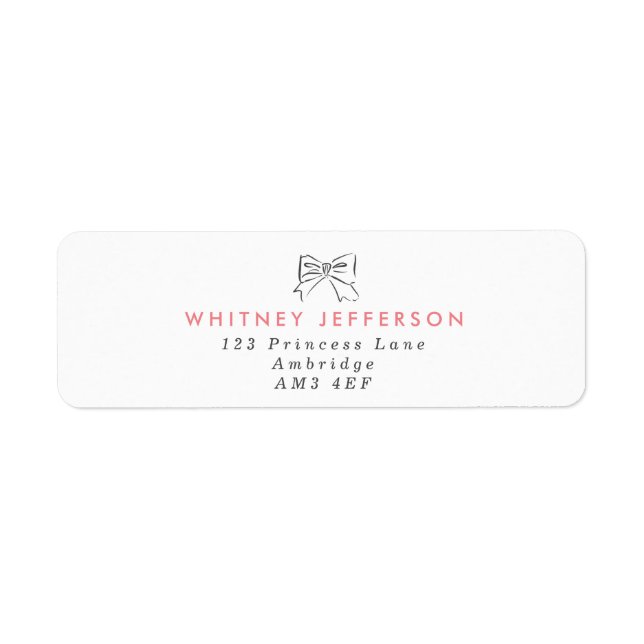Simple Hand Drawn Bow Pink Return Address (Front)