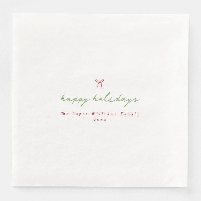 Simple Hand Drawn Bow Red & Green Christmas Napkin (Front)
