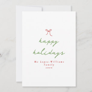 Simple Hand Drawn Bow Red & Green Christmas Photo Holiday Card