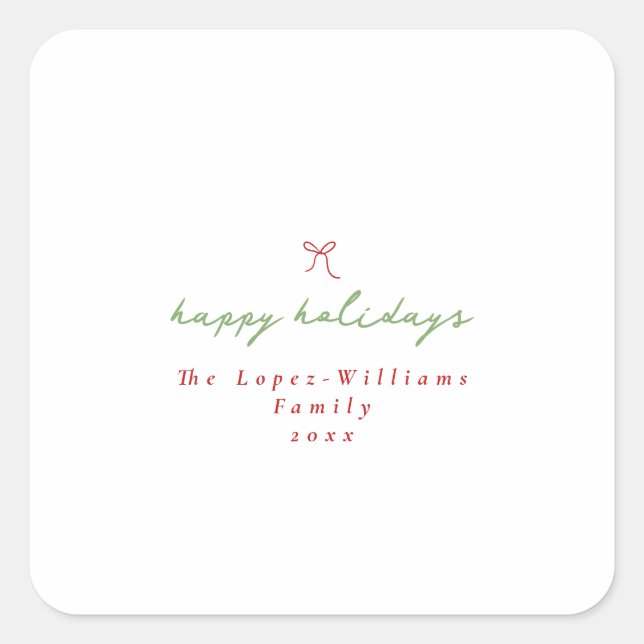 Simple Hand Drawn Bow Red & Green Christmas Square Sticker (Front)