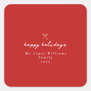 Simple Hand Drawn Bow Red & White Christmas Square Sticker