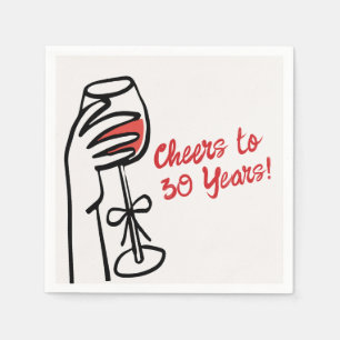 Simple Hand Drawn Cheers to 30 Years 30th Birthday Napkin