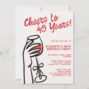 Simple Hand Drawn Cheers to 40 Years 40th Birthday Invitation