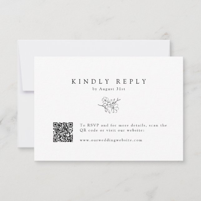 Simple Hand-Drawn Cherry Blossom QR Code Wedding  RSVP Card (Front)
