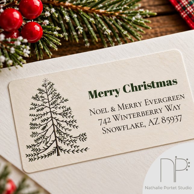 Simple Hand Drawn Christmas Tree Return Address Label (Simple Hand Drawn Christmas Tree Return Address Label has tree art and custom green name and address)
